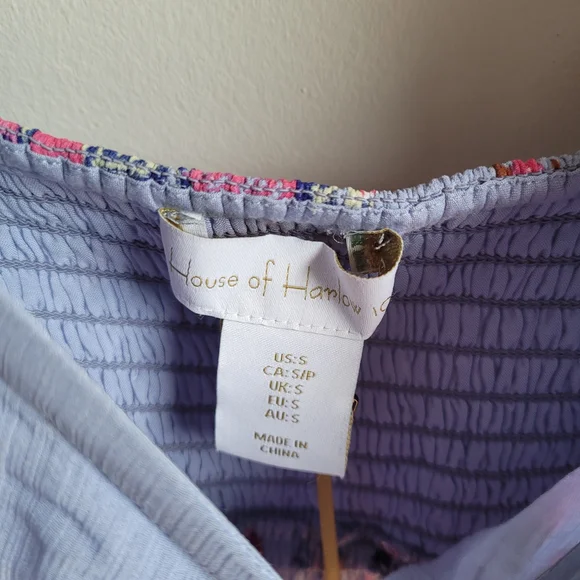 NWT HOUSE OF HARLOW 1960 Floral Blue Pink Cropped Long Sleeves Low Neck Top S - Picture 3 of 8